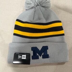 New Era Grey Knit Beanie with Yellow and Black Stripes